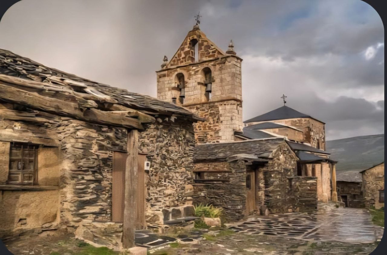 Casas tradicionales de pizarra en El Negredo, Serracín y El Muyo